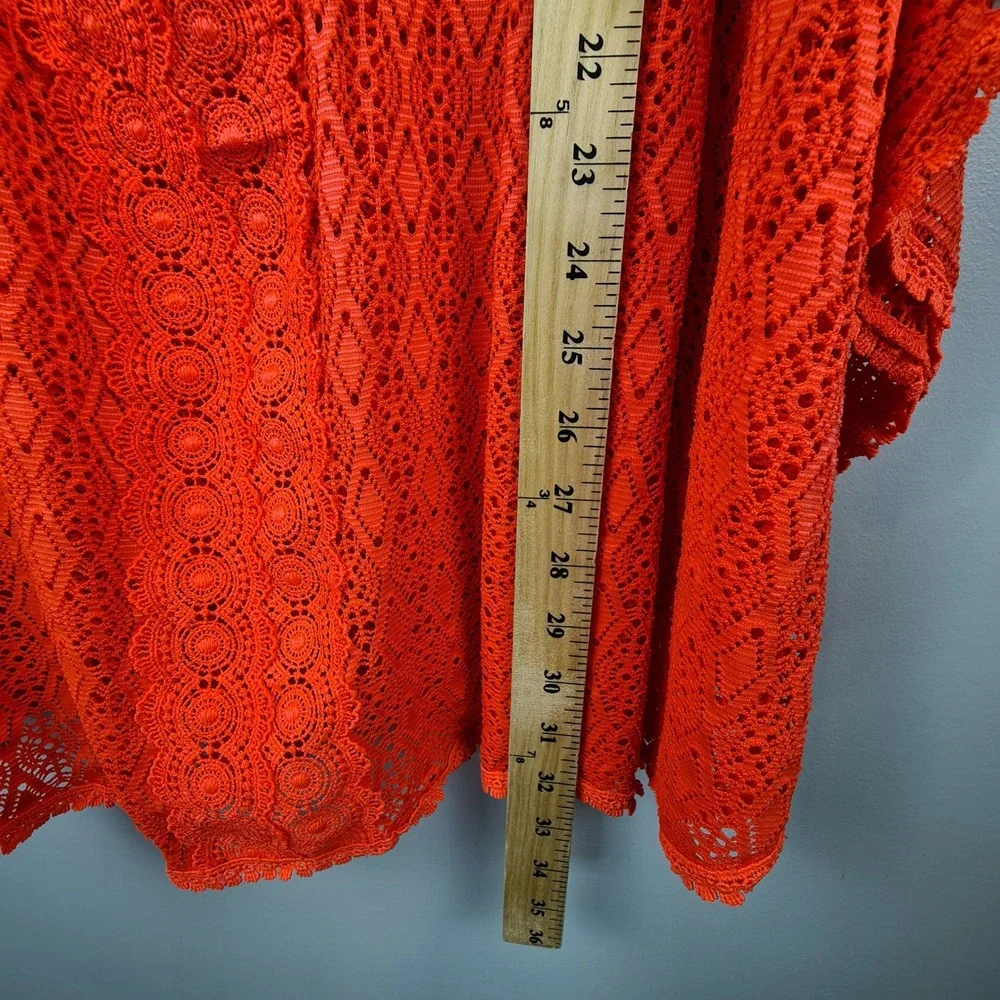 Catalina Women 3X Neon Pink Crochet Lace V-Neck Swim Coverup Kimono CTP37904